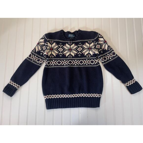 POLO Ralph Lauren Wool Blend Snowflake Sweater Preppy - Size Boy's 7 - Picture 1 of 6